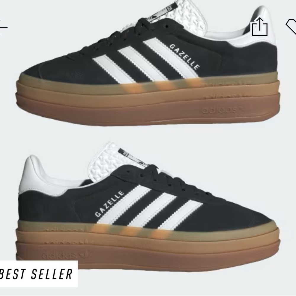 adidas Gazelle Bold Black and White Platform Sneakers - 8.5